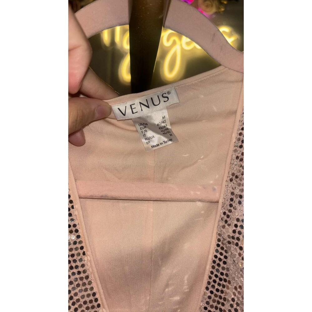 Venus Size M Rose Gold Sequin Long Sleeve Midi Evening Gown - Picture 3 of 6